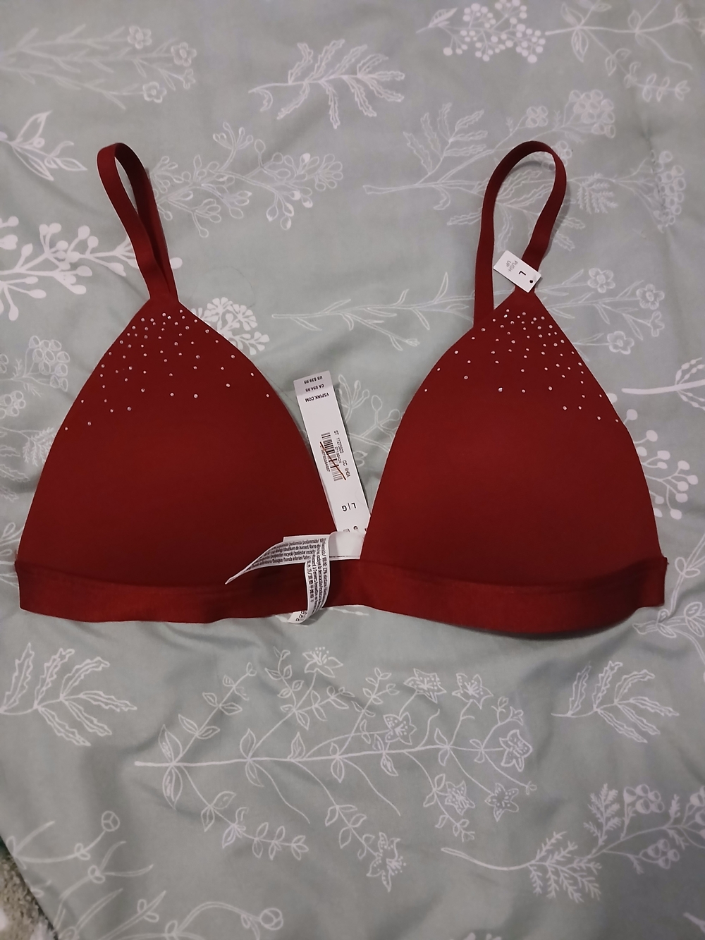 PINK Victoria's Secret Red Triangle Wireless Bralette with Rhinestone Detail